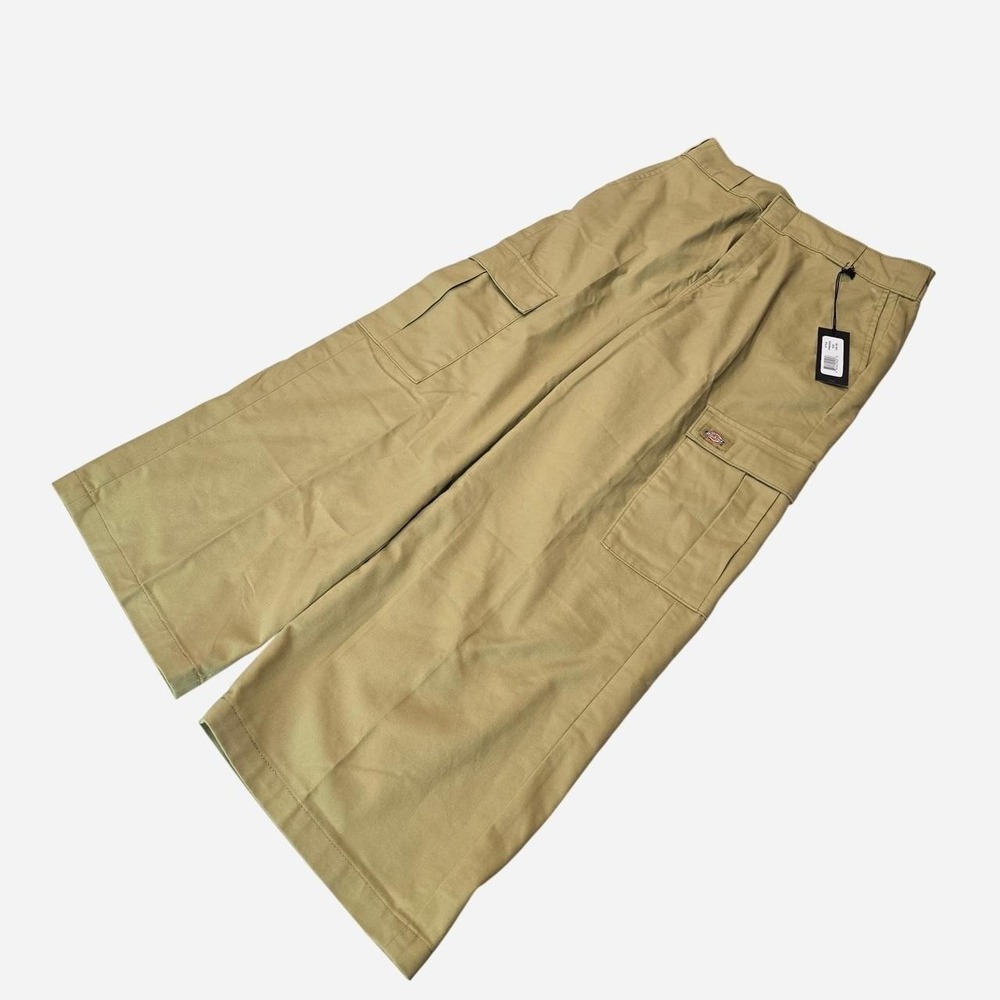 Dickies Women's Cargo Pants size 10R Relaxed Wide Leg Khaki Beige New 32 LONG